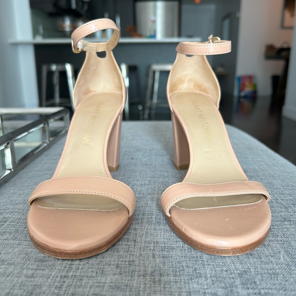 Stuart Weitzman Cream Heeled Sandals with Ankle Strap